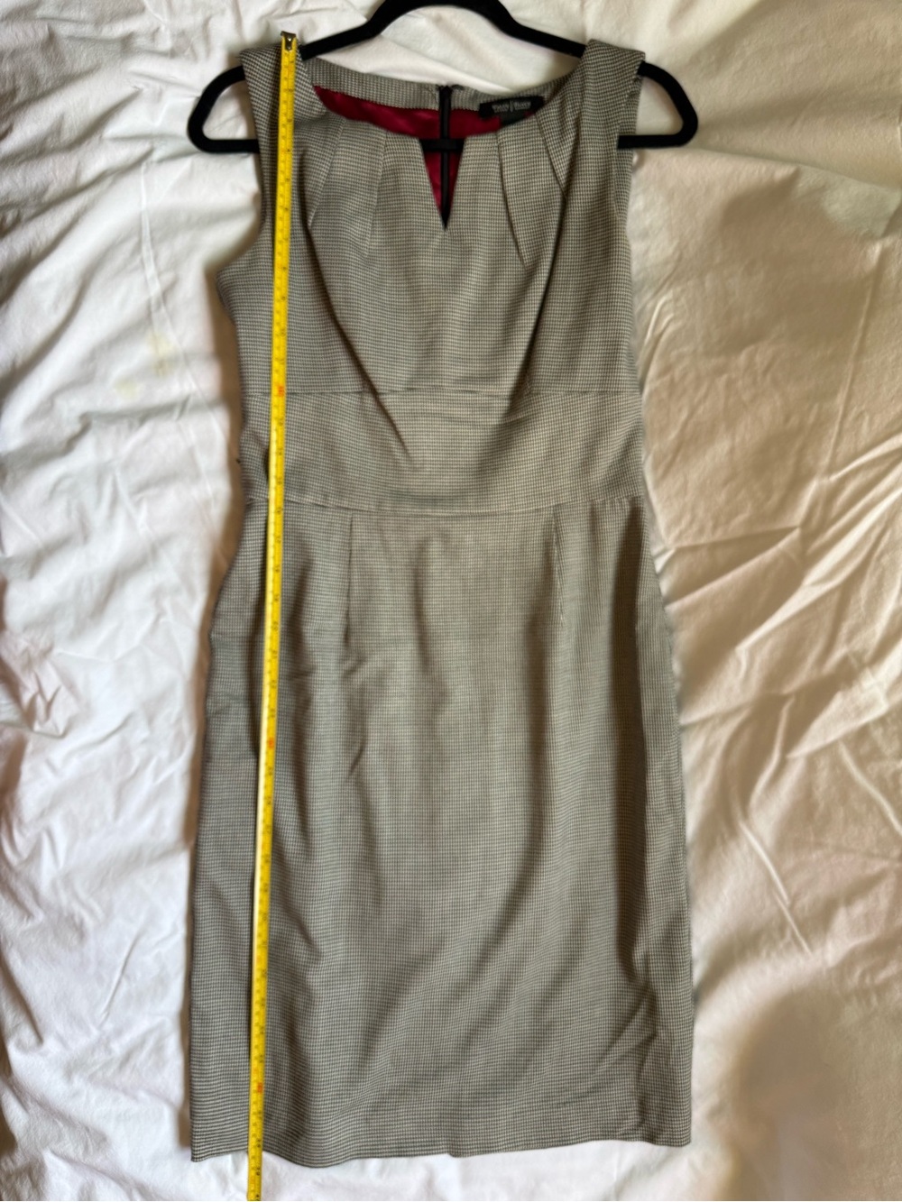 White House Black Market Gray Midi Sheath Dress with Burgundy Lining